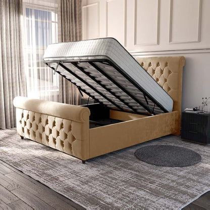 Melbourne Upholstered Ottoman Bed - Mink Plush Velvet