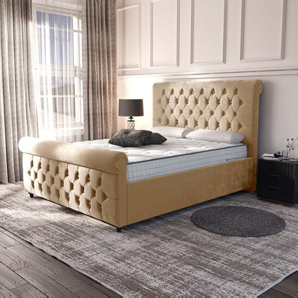 Melbourne Upholstered Ottoman Bed - Mink Plush Velvet