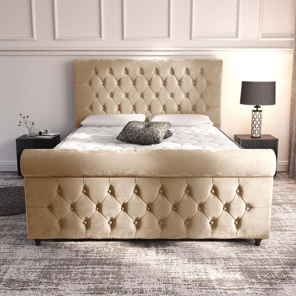 Melbourne Upholstered Ottoman Bed - Mink Plush Velvet