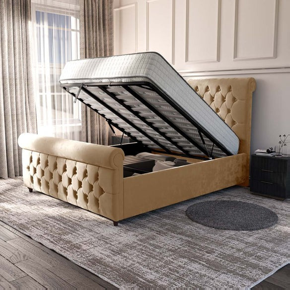 Melbourne Upholstered Ottoman Bed - Mink Plush Velvet