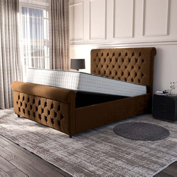 Melbourne Upholstered Ottoman Bed - Mocca Plush Velvet
