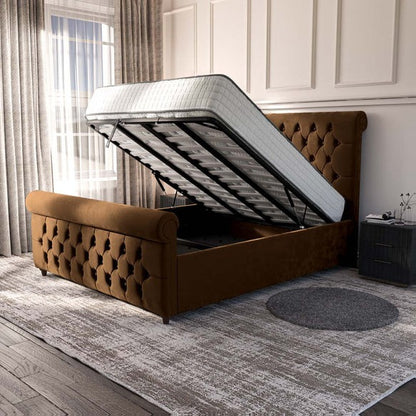 Melbourne Upholstered Ottoman Bed - Mocca Plush Velvet