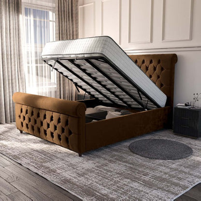 Melbourne Upholstered Ottoman Bed - Mocca Plush Velvet