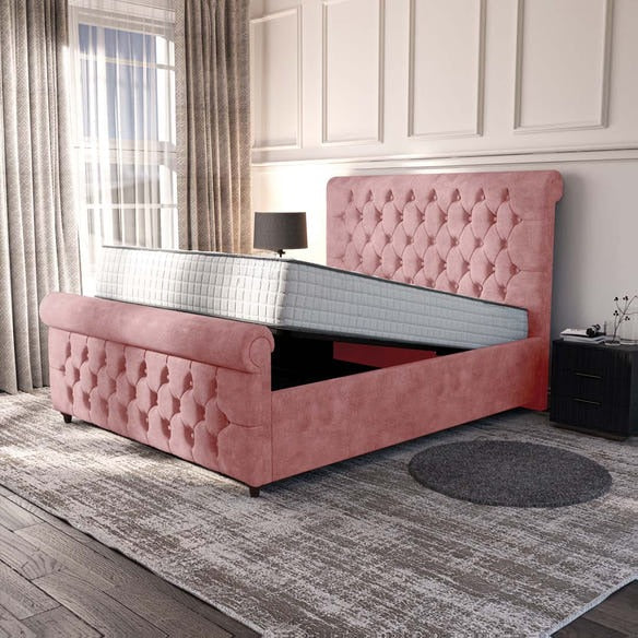 Melbourne Upholstered Ottoman Bed - Pink Coniston