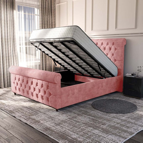 Melbourne Upholstered Ottoman Bed - Pink Coniston