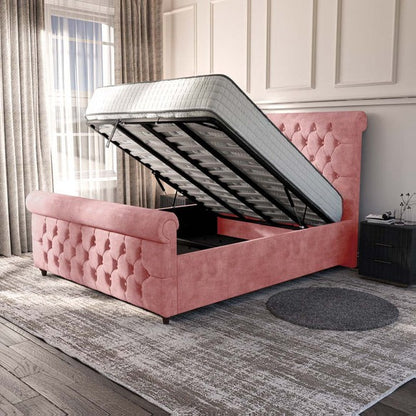 Melbourne Upholstered Ottoman Bed - Pink Coniston