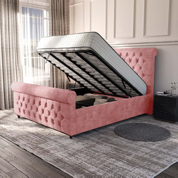 Melbourne Upholstered Ottoman Bed - Pink Coniston