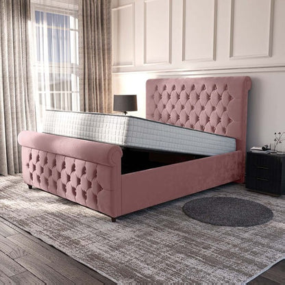 Melbourne Upholstered Ottoman Bed - Pink Plush Velvet