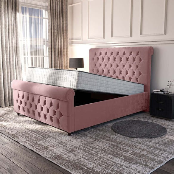 Melbourne Upholstered Ottoman Bed - Pink Plush Velvet