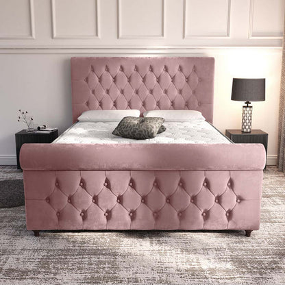 Melbourne Upholstered Ottoman Bed - Pink Plush Velvet