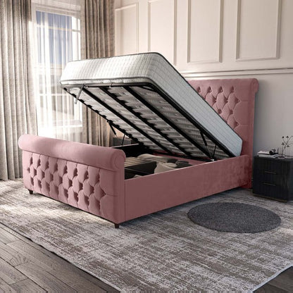 Melbourne Upholstered Ottoman Bed - Pink Plush Velvet