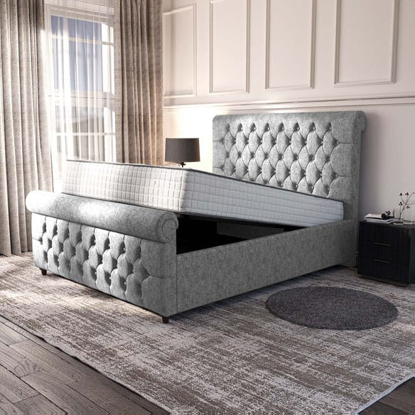Melbourne Upholstered Ottoman Bed - Silver Chenille