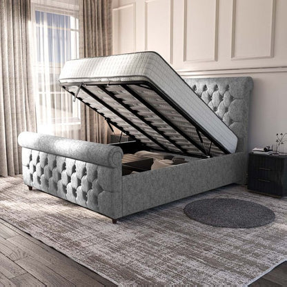 Melbourne Upholstered Ottoman Bed - Silver Chenille