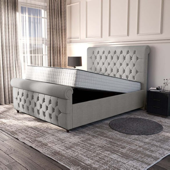 Melbourne Upholstered Ottoman Bed - Silver Linoso