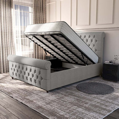 Melbourne Upholstered Ottoman Bed - Silver Linoso