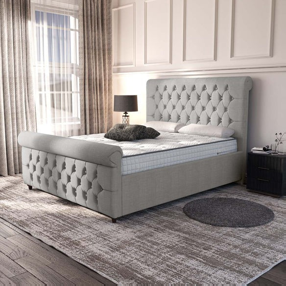 Melbourne Upholstered Ottoman Bed - Silver Linoso