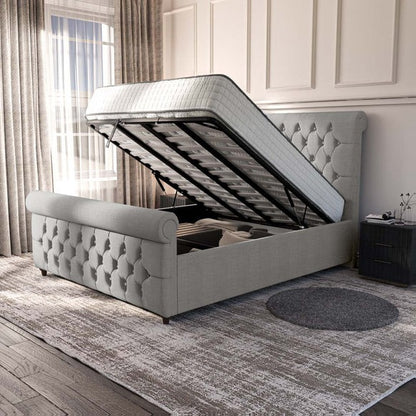 Melbourne Upholstered Ottoman Bed - Silver Linoso
