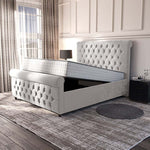 Melbourne Upholstered Ottoman Bed - Silver Plush Velvet