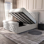 Melbourne Upholstered Ottoman Bed - Silver Plush Velvet