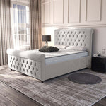 Melbourne Upholstered Ottoman Bed - Silver Plush Velvet