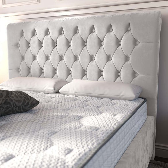 Melbourne Upholstered Ottoman Bed - Silver Plush Velvet