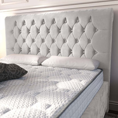 Melbourne Upholstered Ottoman Bed - Silver Plush Velvet