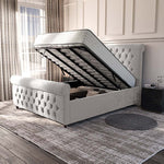 Melbourne Upholstered Ottoman Bed - Silver Plush Velvet