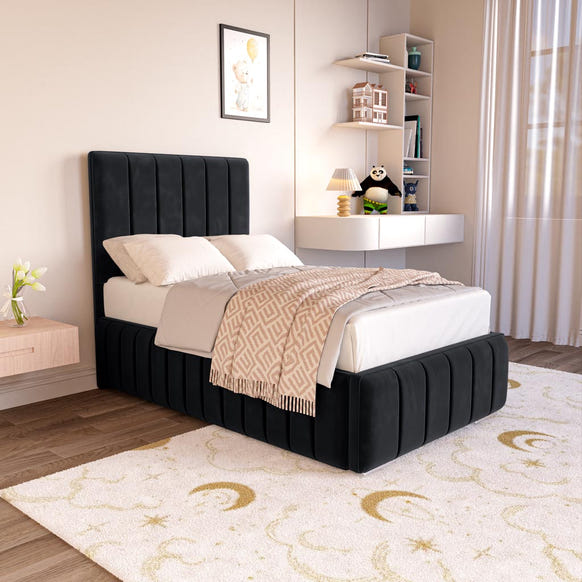 Milan Kids Upholstered Bed - Black Plush Velvet