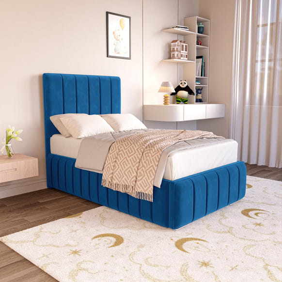 Milan Kids Upholstered Bed - Blue Plush Velvet