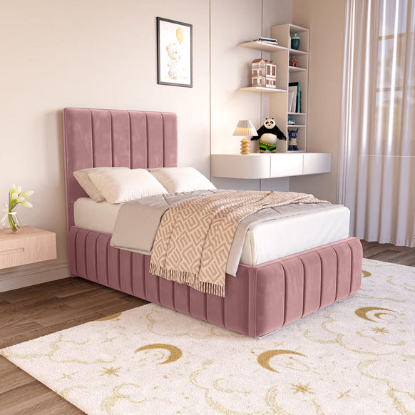 Milan Kids Upholstered Bed - Pink Plush Velvet