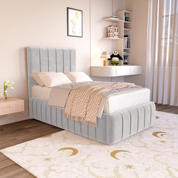 Milan Kids Upholstered Bed - Silver Plush Velvet