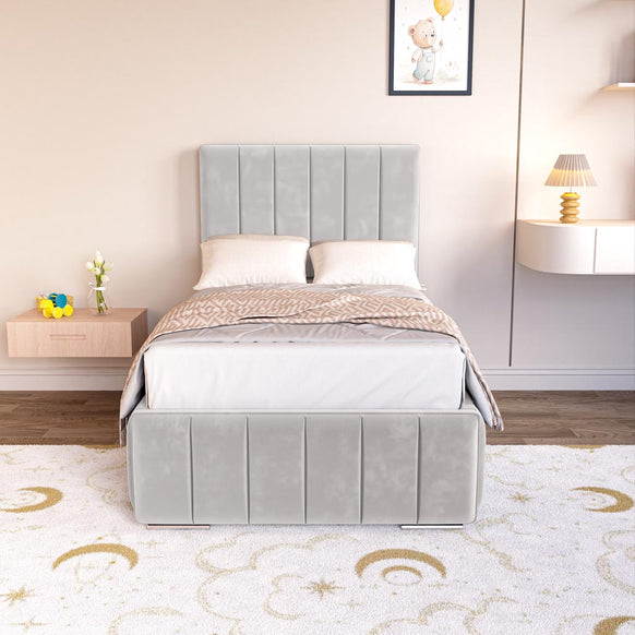 Milan Kids Upholstered Bed - Silver Plush Velvet