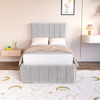 Milan Kids Upholstered Bed - Silver Plush Velvet