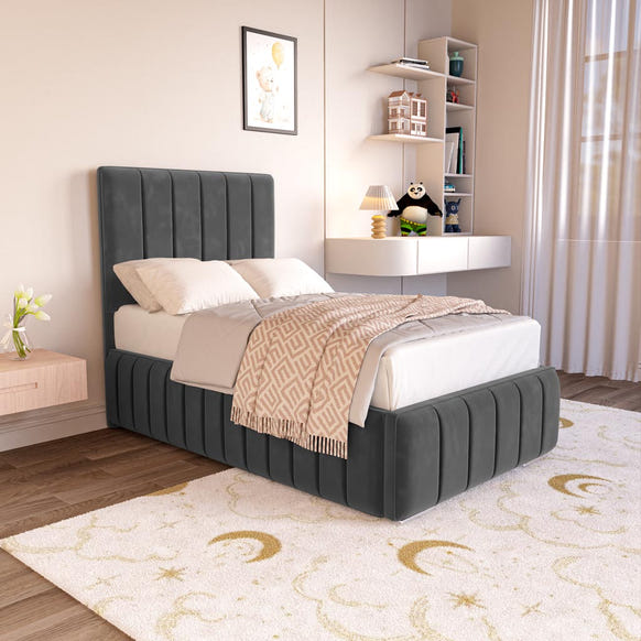 Milan Kids Upholstered Bed - Steel Plush Velvet