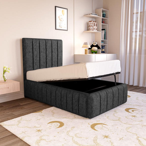 Milan Kids Upholstered Ottoman Bed - Black Chenille