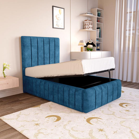 Milan Kids Upholstered Ottoman Bed - Blue Coniston