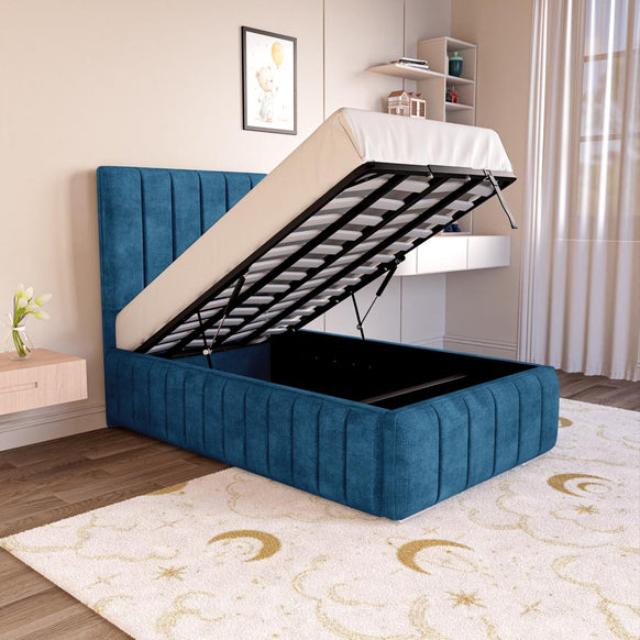 Milan Kids Upholstered Ottoman Bed - Blue Coniston