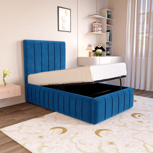 Milan Kids Upholstered Ottoman Bed - Blue Plush Velvet
