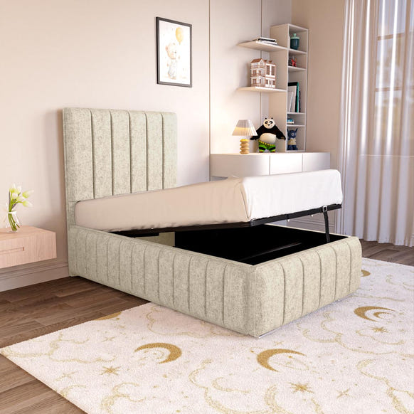 Milan Kids Upholstered Ottoman Bed - Cream Chenille