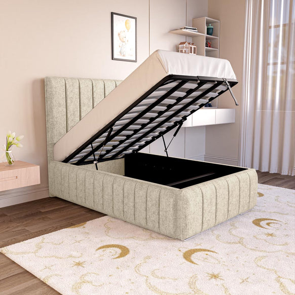 Milan Kids Upholstered Ottoman Bed - Cream Chenille