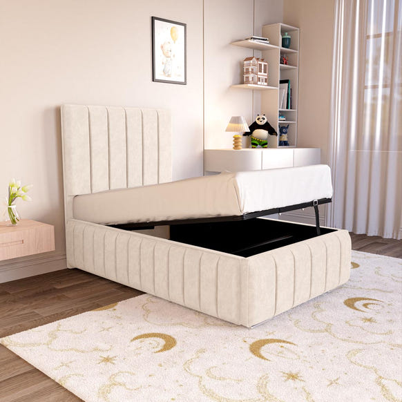 Milan Kids Upholstered Ottoman Bed - Cream Naples