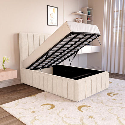 Milan Kids Upholstered Ottoman Bed - Cream Naples