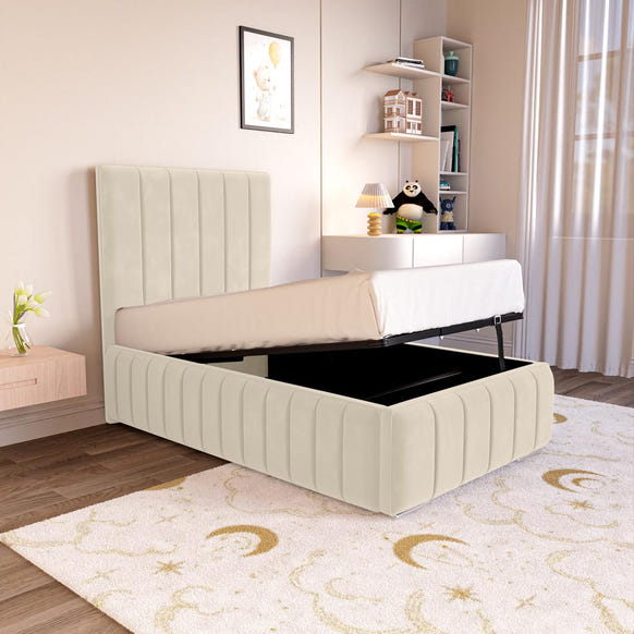 Milan Kids Upholstered Ottoman Bed - Cream Plush Velvet