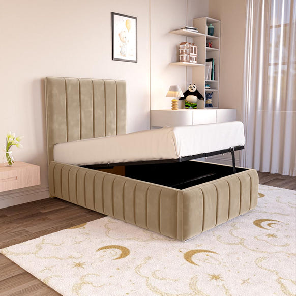 Milan Kids Upholstered Ottoman Bed - Mink Plush Velvet