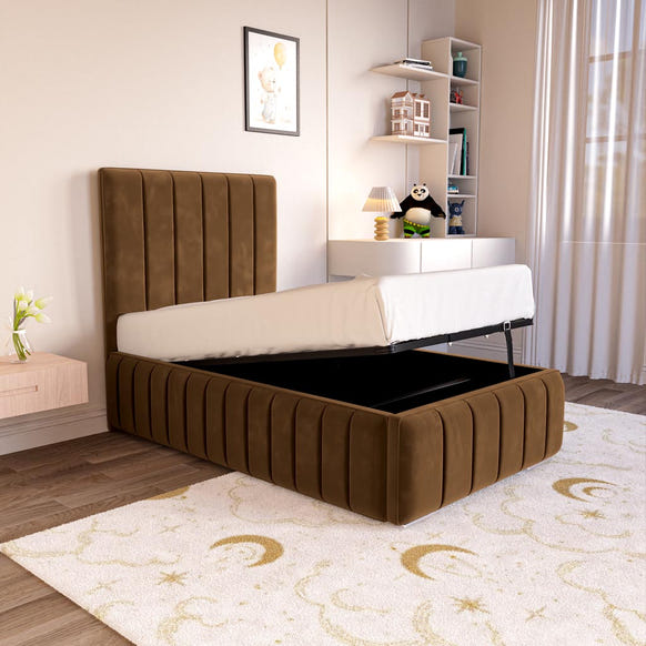 Milan Kids Upholstered Ottoman Bed - Mocca Plush Velvet