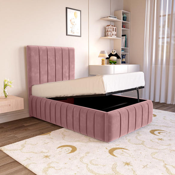 Milan Kids Upholstered Ottoman Bed - Pink Plush Velvet