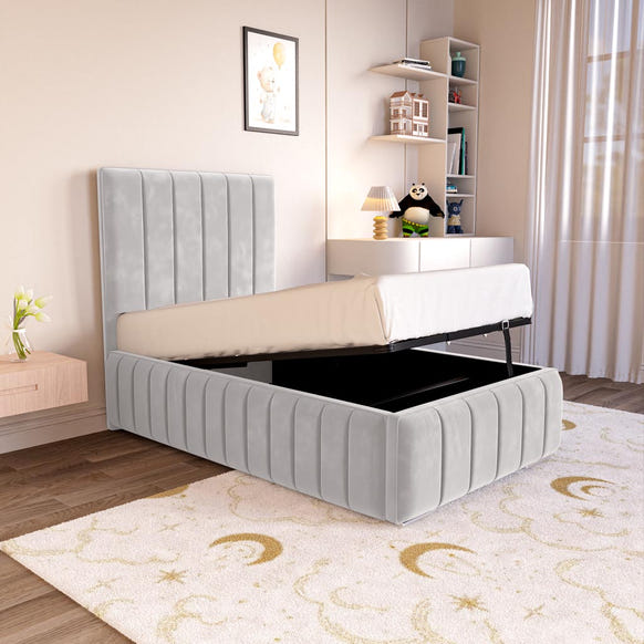 Milan Kids Upholstered Ottoman Bed - Silver Plush Velvet