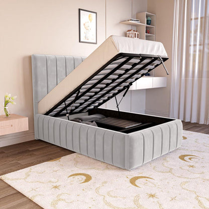 Milan Kids Upholstered Ottoman Bed - Silver Plush Velvet