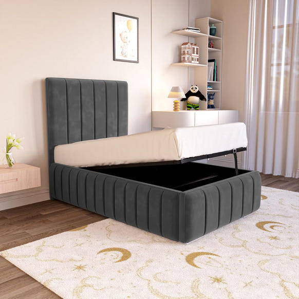 Milan Kids Upholstered Ottoman Bed - Steel Plush Velvet