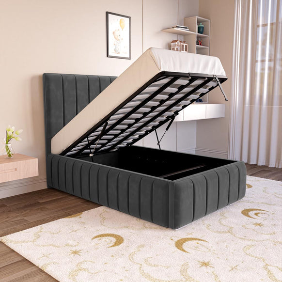 Milan Kids Upholstered Ottoman Bed - Steel Plush Velvet